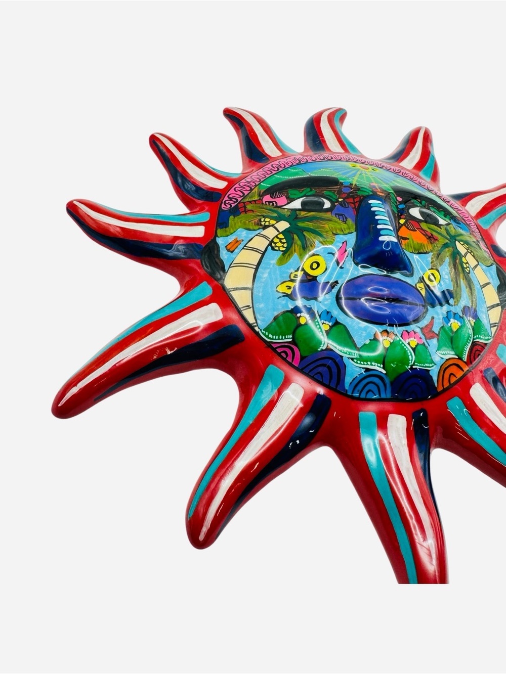 Isidoro Mexican Terracotta Sun Wall Art Hand Painted Ceramic Sun Face Plaque 10” - Picture 6 of 9
